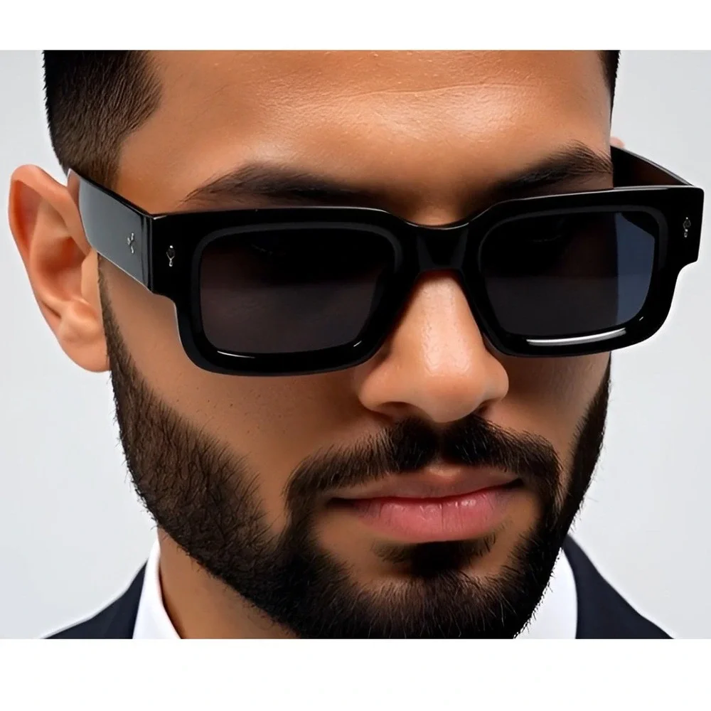 Square Frame Sunglasses for Men‎ Retro Black Sun Glasses Fashion Vintage Driving